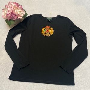 LAUREN Jeans Co. Ralph Lauren Petite Size S Long Sleeve Black Shirt 100% Cotton